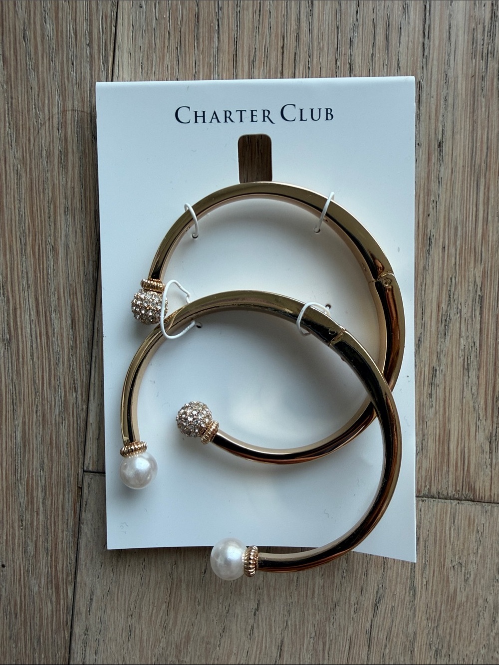 Charter Club Gold-Tone Open Bangle with Pavé Crystal End Caps